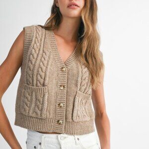 Mable Beige Cable Knit Sweater Vest